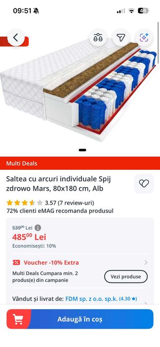 Saltea ca noua 80x180 nuca cocos