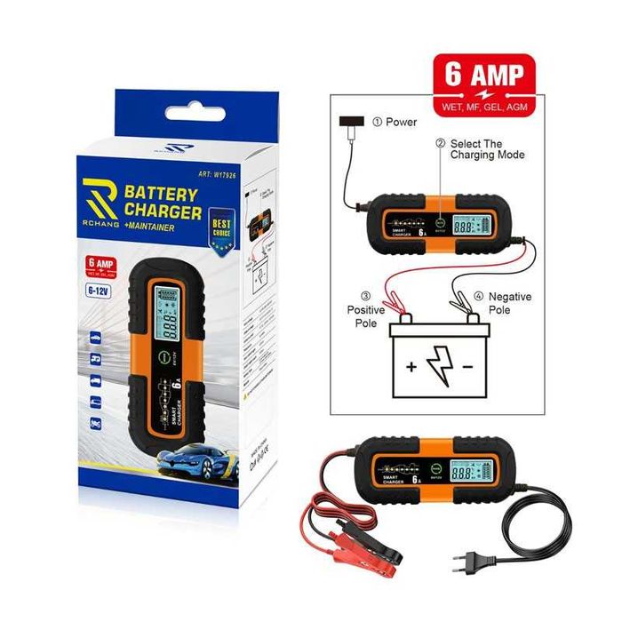 SMART зарядно за акумулатор 6A 6V/12V – Интелигентно зарядно с дисплей