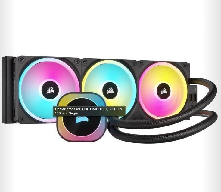 Corsair Cooler procesor iCUE LINK H150i, RGB, 3x 120mm, Negru