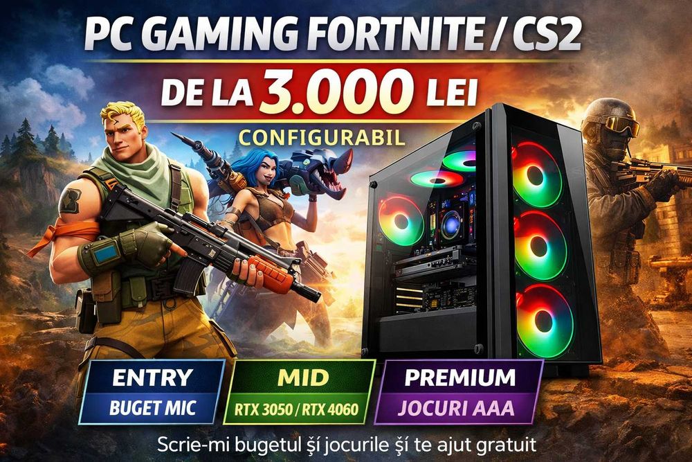PC Gaming Fortnite / CS2 – Buget Mic / Configuratie Premium / Garantie
