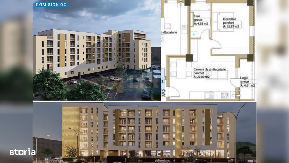 Apartament 2 camere, 53.55mpc, etaj 1, lift, Comision 0% — fotografia 1