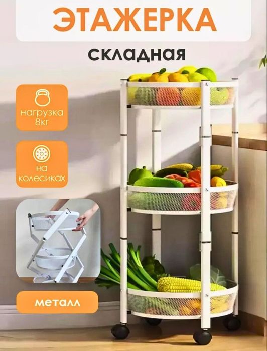 Стеллаж этажерка для кухни. Металлическая