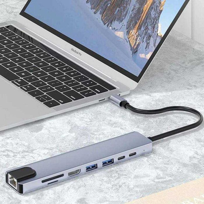 Type-C хаб 8 в 1, адаптер, переходник для Macbook, HDMI, USB, Type-C
