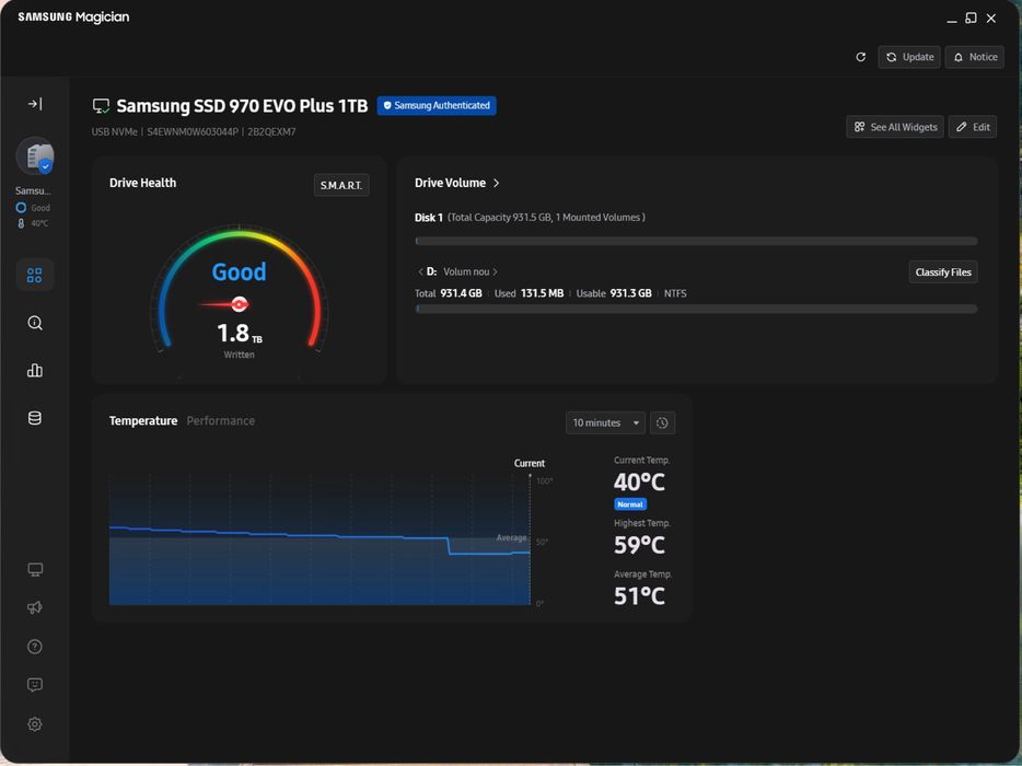 SSD Samsung 970 EVO Plus 1TB NVMe M.2 - Stare Impecabilă