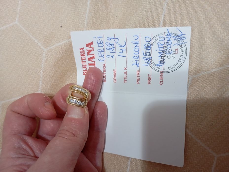 Cerceii din aur  14 k, cu zirconiu