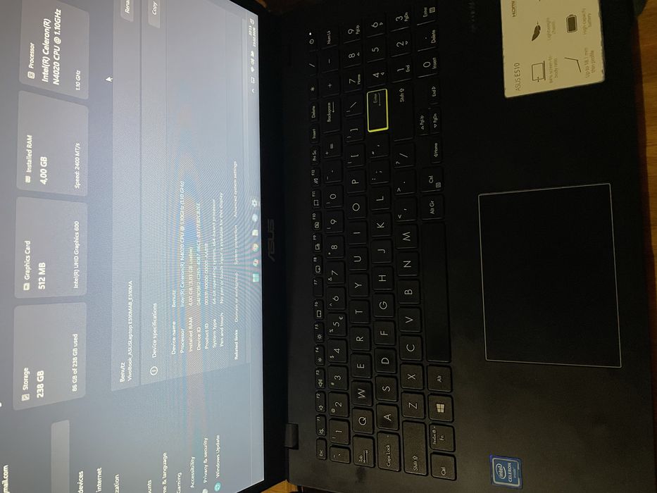 ASUS E510MA 256GB SSD 4GB RAM Ca nou Pret bun