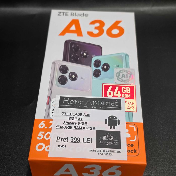 HOPE AMANET P8 Zte  Blade A36 Sigilat 64  GB 8+4GB Ram