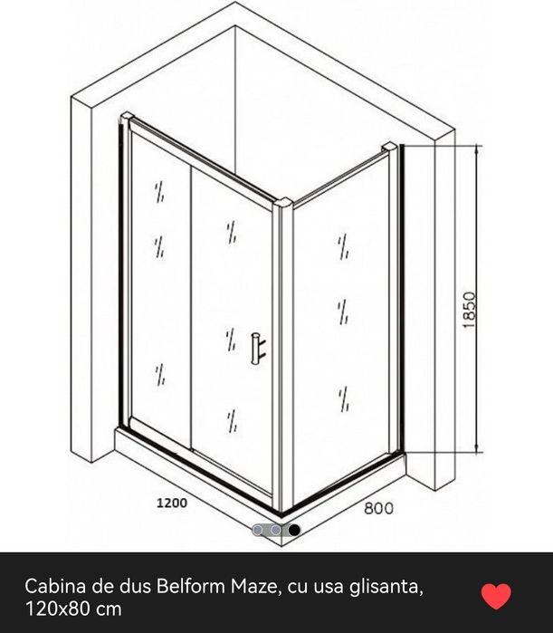 Cabina de dus Belform Maze, cu usa glisanta, 120x80 cm