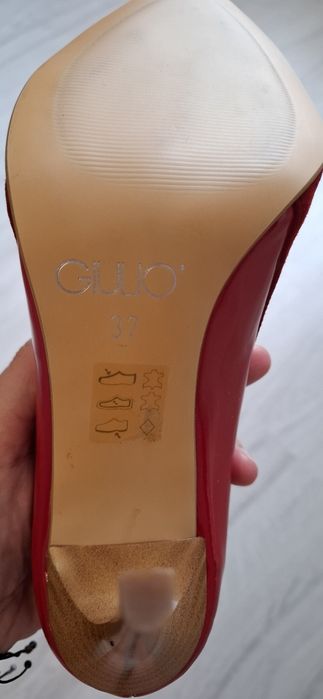 Pantofi stiletto, din piele intoarsa cu lac rosu, marimea 37