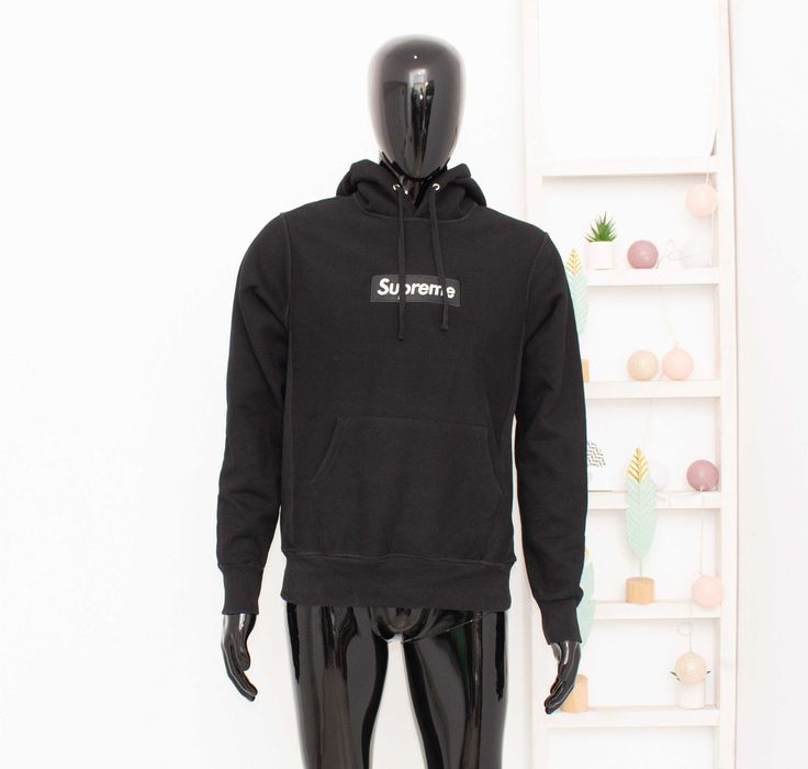 Supreme Box Logo оригинален мъжки суичър черен худи анорак M