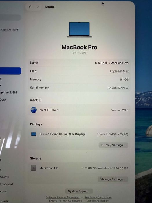 Macbook Pro 16 M1 max 64GB ram 1TB SSD