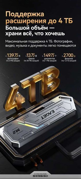 "EAGET" NVMe корпус с разноцветные огни RGB.