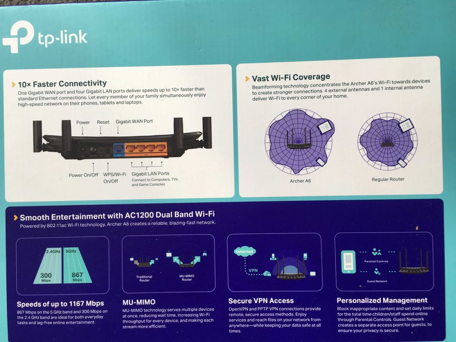 Router TP-Link Archer A6, AC1200, Dual Band, Gigabit, Nou,