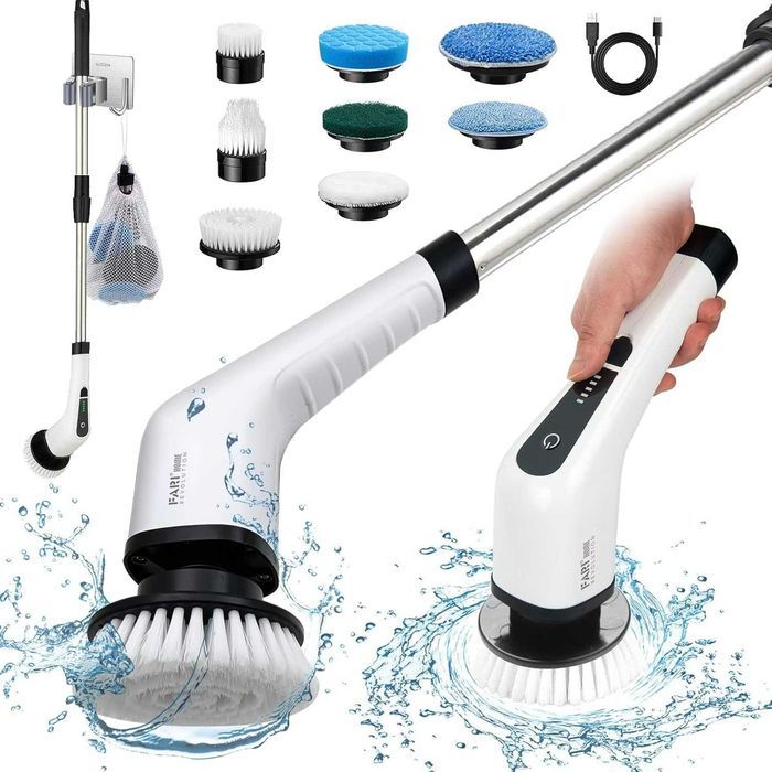 Perie electrica FARI, 8 capete, fara fir, alb
