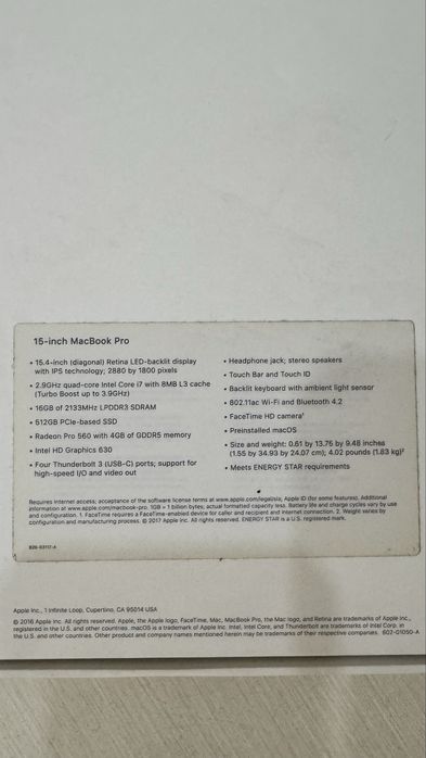 Macbook pro 15 intel i7 16/512