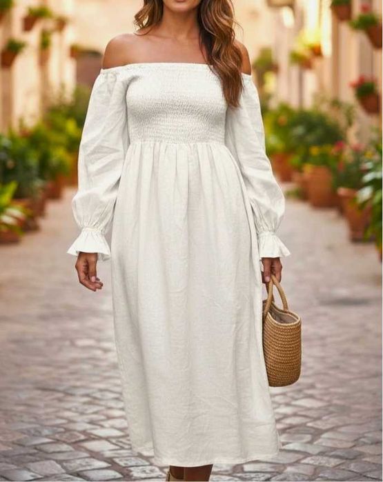 Sleeper Rochie incretita din in alba