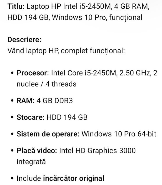 Vand laptop hp negociabil Probook 4530s  procesor i5 intel inside