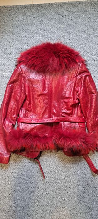 Geaca piele naturala cu guler din blana de vulpe