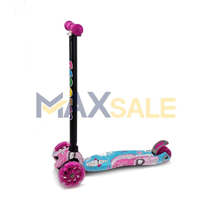 Тротинетка триколка синьо с розово деца спорт 3 светещи колела