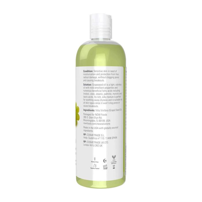 Масло виноградных косточек NOW Foods для кожи и массажа, 473 мл