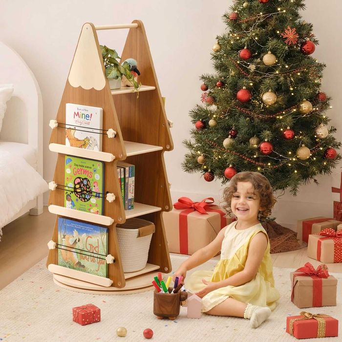 OOOK въртяща се на 360° кула за книги с 4 нива, тип "коледна елха"
