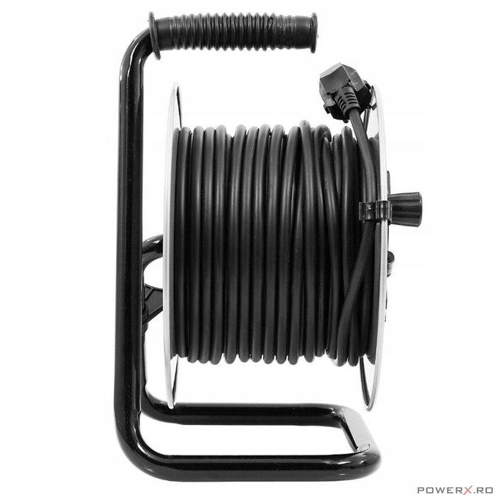 Rola prelungitor cablu negru, cu cadru metalic, 25 metri 3 x 1,5 mm