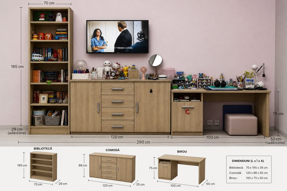 Vând set mobilier modular - culoare Stejar sonoma