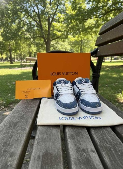 Adidasi LV Trainers Jeans  - Adidasi Full Box Premium LV Albastru