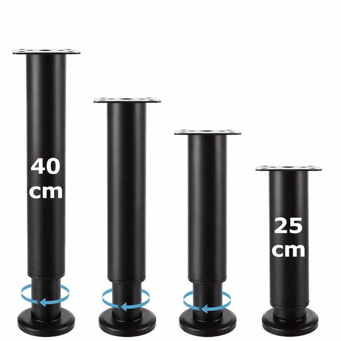Set 4 picioare metalice reglabile pentru mobilier – 25-40 cm, culoare neagra
