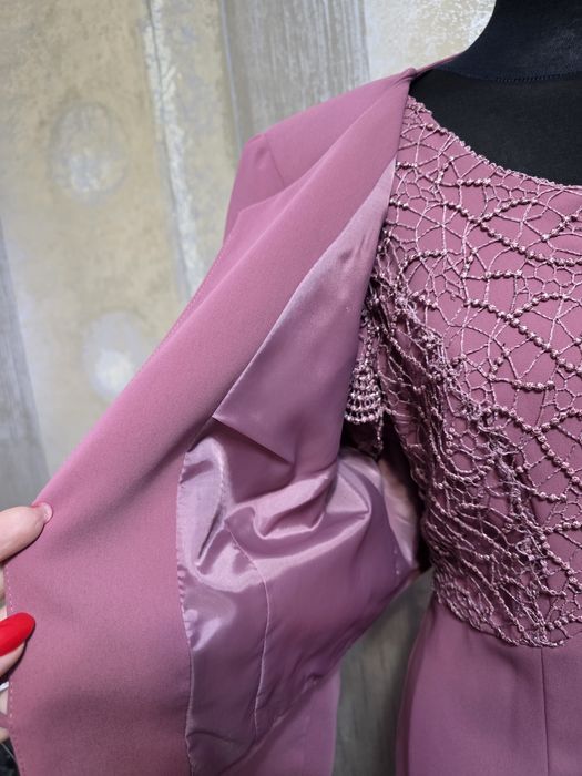 Compleu Elegant Rochie și Sacou - Roz Prăfuit - mărime 42