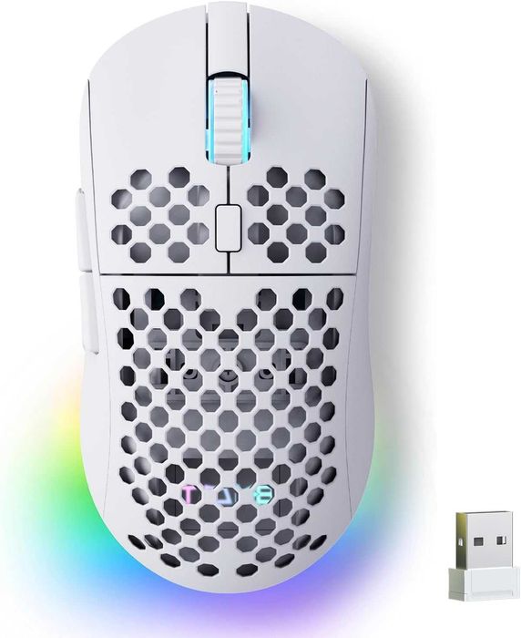 Геймърска мишка TMKB Falcon M1 (24,000 DPI) - Tri-Mode, RGB, Бяла