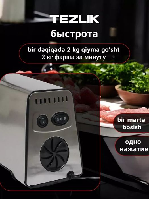 Gosht maydalagich kop funktsiyali elektr polat metall quvvati 3000 Vt