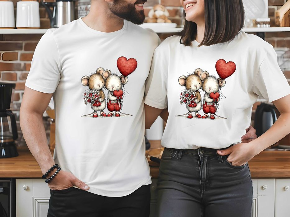 Тениски за двойки с мечета. Тениски за влюбени