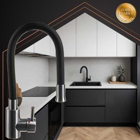 Гъвкав смесител за кухня / Черен смесител за кухня с гъвкав чучур