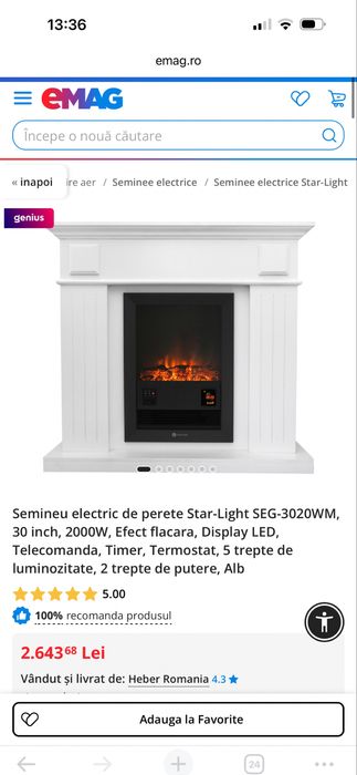 Semineu electric, Alb , telecomanda