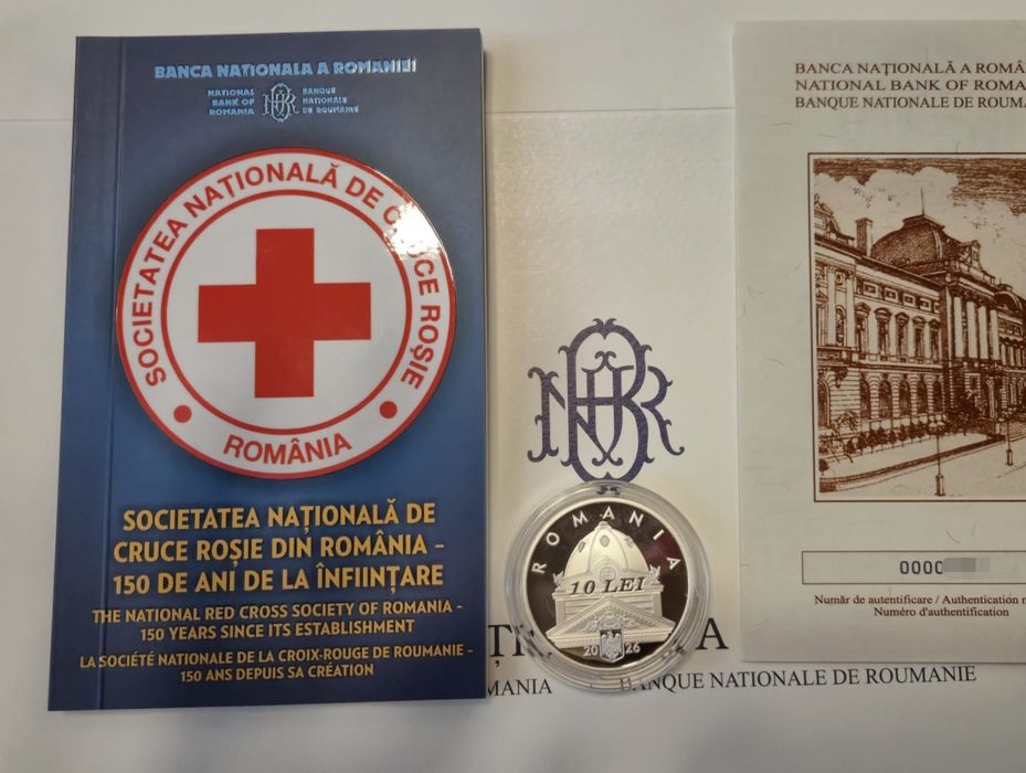 Monedă aniversară Crucea Rosie 150 de ani de la înființare