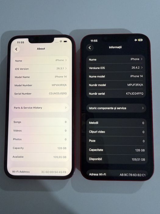 2x iPhone 14 Red 128 GB