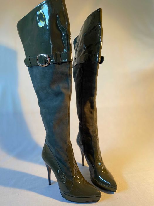 Ghete Prialpas Gomma din piele intoarsa si lac, NEPURTATE, marimea 40