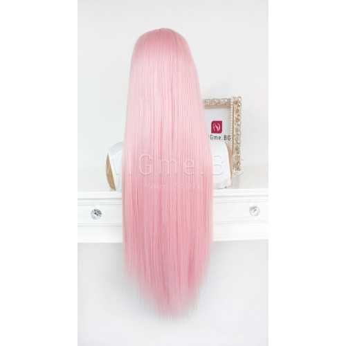 Дълга права розова лейс фронт перука Роузи