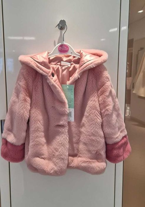 Детско розово палто - Ново с етикет + нови ръкавички шапка