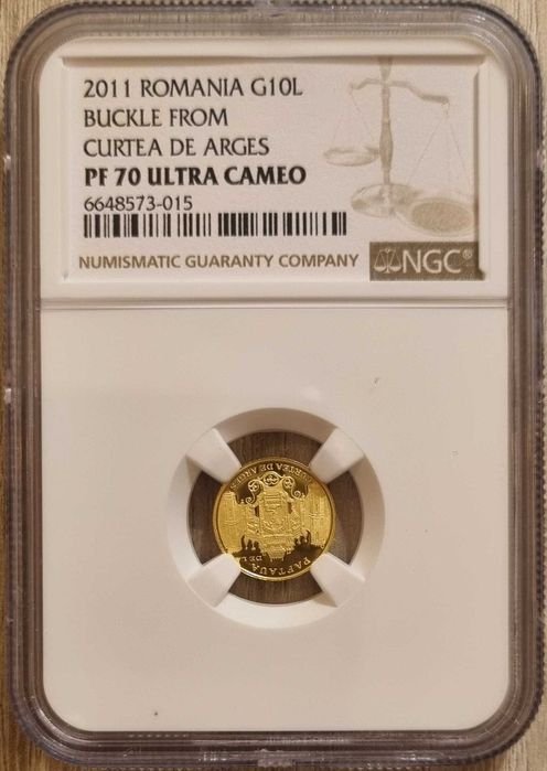 Moneda istoria aurului BNR Paftaua Curtea de Arges gradata NGC PF 70