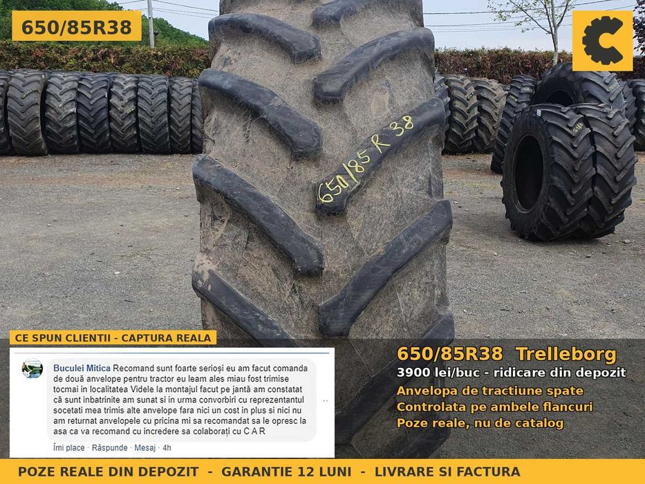 Anvelope Cauciucuri 650/85R38 24.5R38 650/85 R38 650/85-38 650 85 R38 6508538 Trelleborg Tractor Punte Spate Tractiune SH Second Hand STOC REAL Oferta