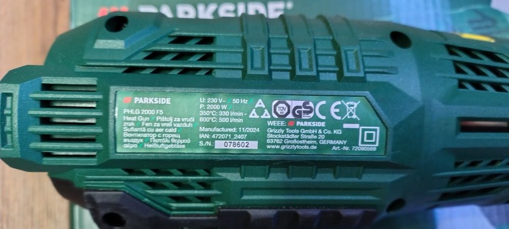 pistol cu aer cald parkside 2000 w, doua trepte ,350 - 600 ° C