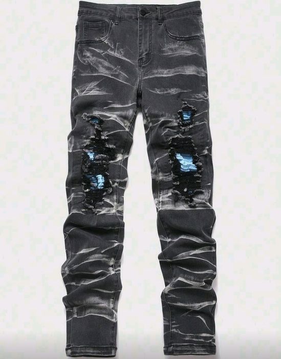 Manfinity LEGND Blugi slim fit pentru bărbați, cu buzunare rupte, casu