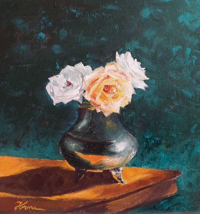 Tablou ulei pe pânză, trandafiri,flori ,cadou