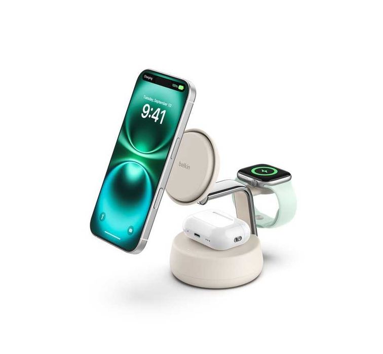 ( Беспроводное ЗУ BELKIN 25W Qi2 3-in-1 Wireless Charging Stand Sand