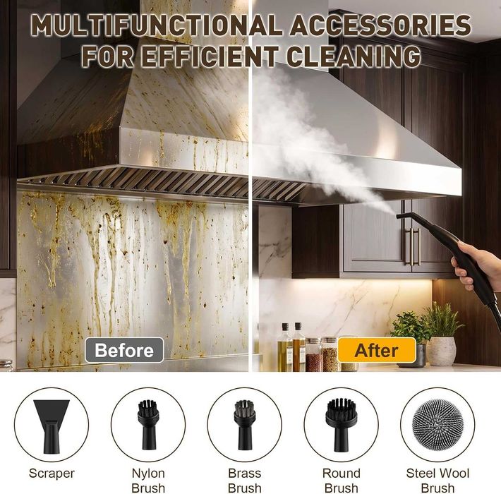 Aparat de curățat cu abur portabil 1500 W, aparat de curățat cu abur manual  rezervor de apă de 1,7 l, 110 °C