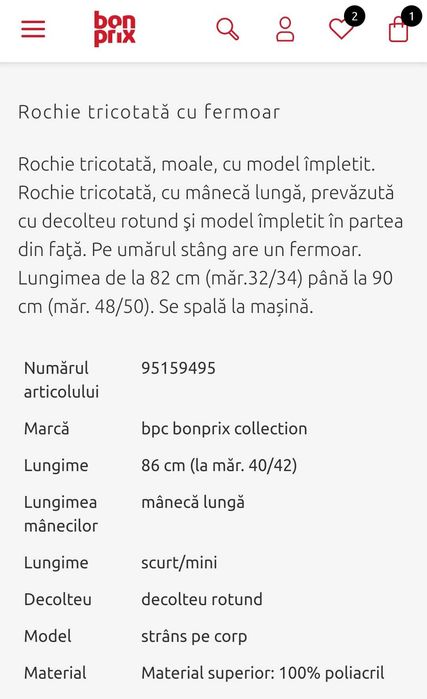 Rochie tricotata cu fermoar Bonprix