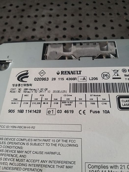 Radio cd player renault koleos 1 hy 281154366r