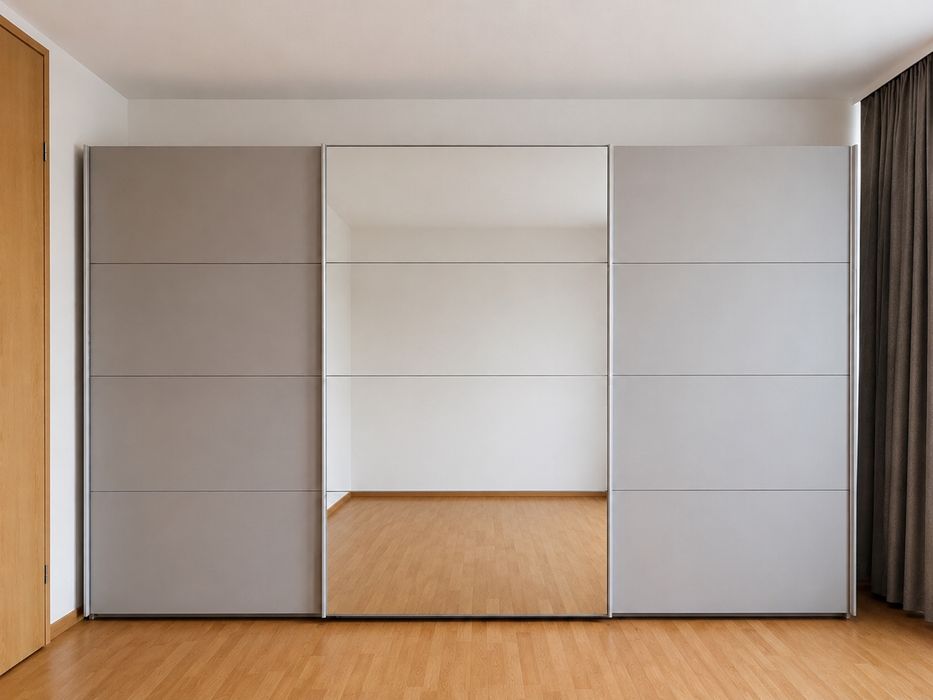 Dressing/Dulap 360/210/58 cm 3 usi culisante gri deschis/oglinda